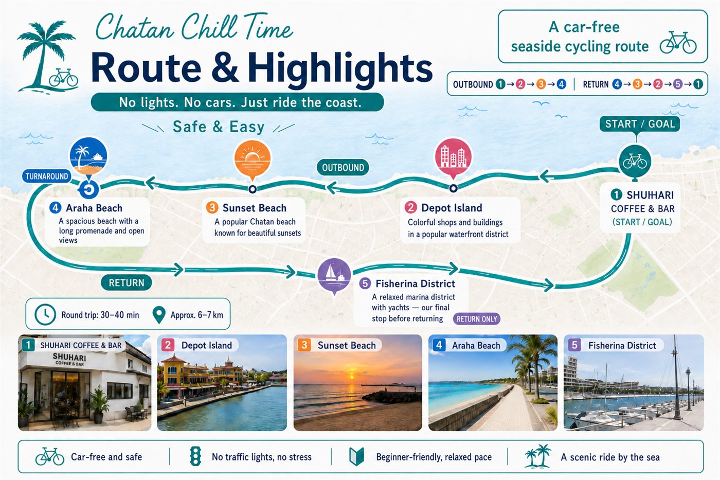 Chatan Chill Time route and highlights — a car-free seaside cycling route